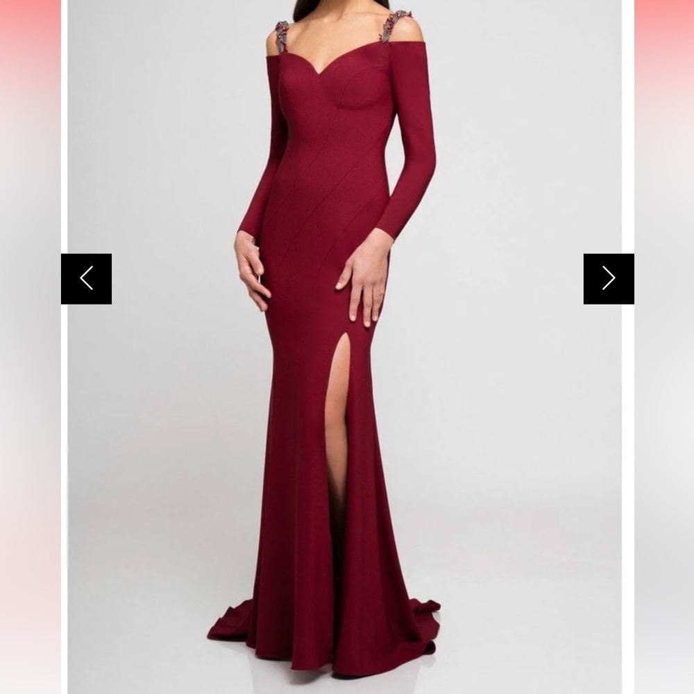 Terani off the shoulder burgundy dress